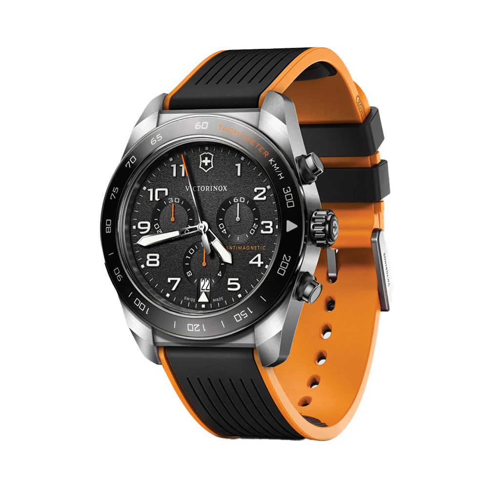 Swiss Army Chrono Quartz 42mm - Black on Black and Orange Rubber Strap - Image 2