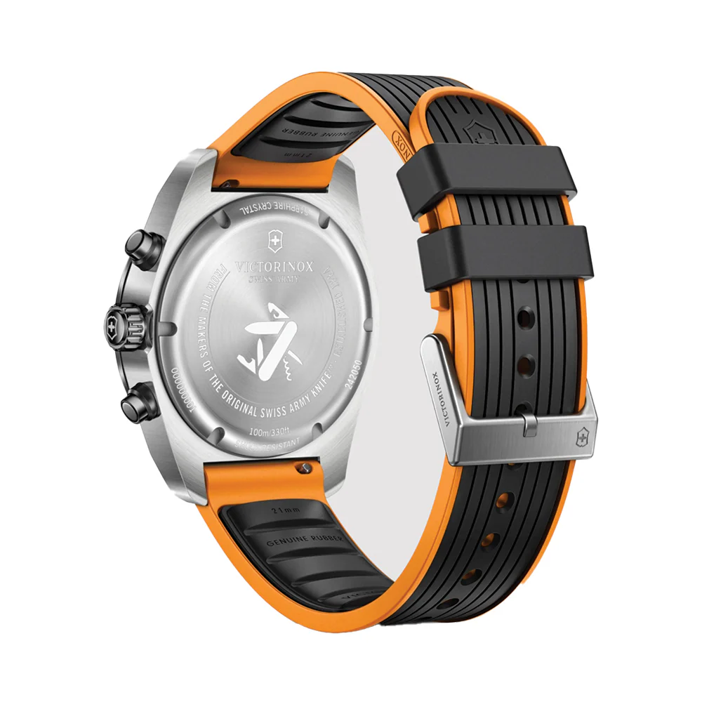 Swiss Army Chrono Quartz 42mm - Black on Black and Orange Rubber Strap - Image 4