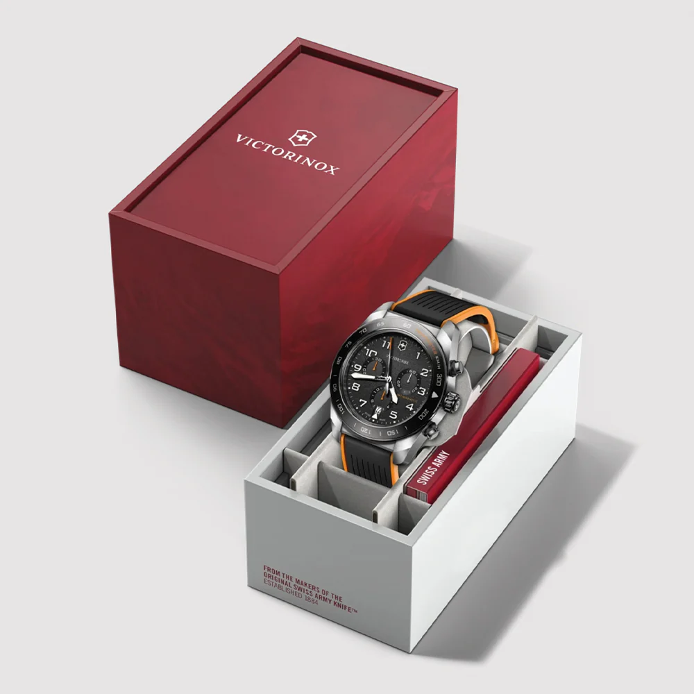 Swiss Army Chrono Quartz 42mm - Black on Black and Orange Rubber Strap - Image 7