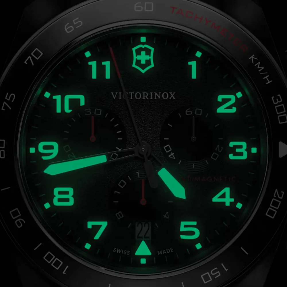 Swiss Army Chrono Quartz 42mm - Black on Black and Red Rubber Strap - Image 3