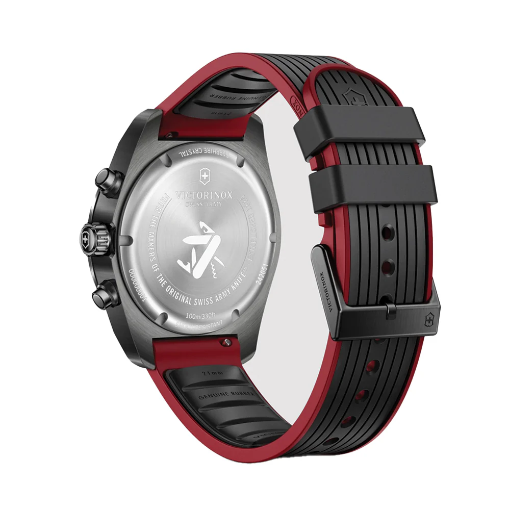 Swiss Army Chrono Quartz 42mm - Black on Black and Red Rubber Strap - Image 4