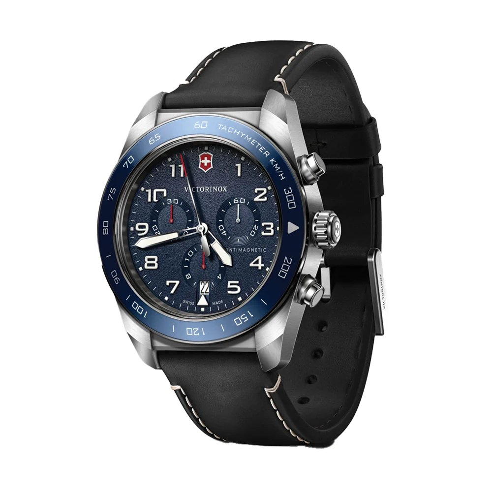 Swiss Army Chrono Quartz 42mm - Blue on Black Leather Strap - Image 2