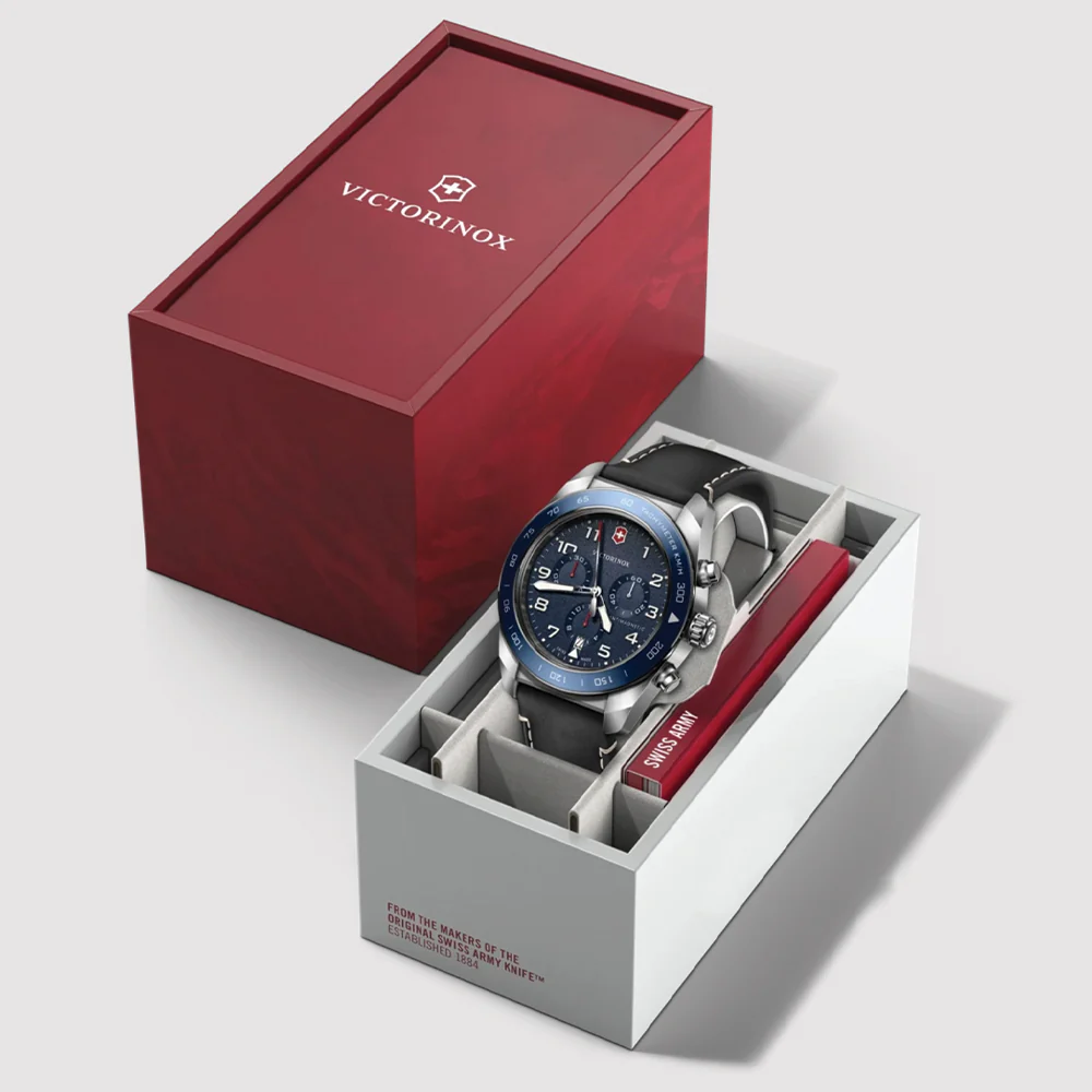 Swiss Army Chrono Quartz 42mm - Blue on Black Leather Strap - Image 7