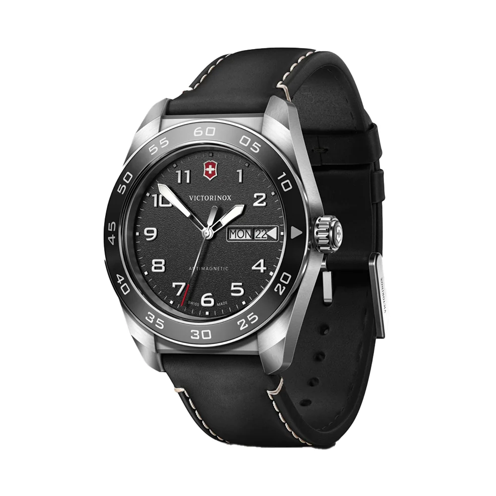 Swiss Army Quartz 42mm - Black on Black Leather Strap - Image 2