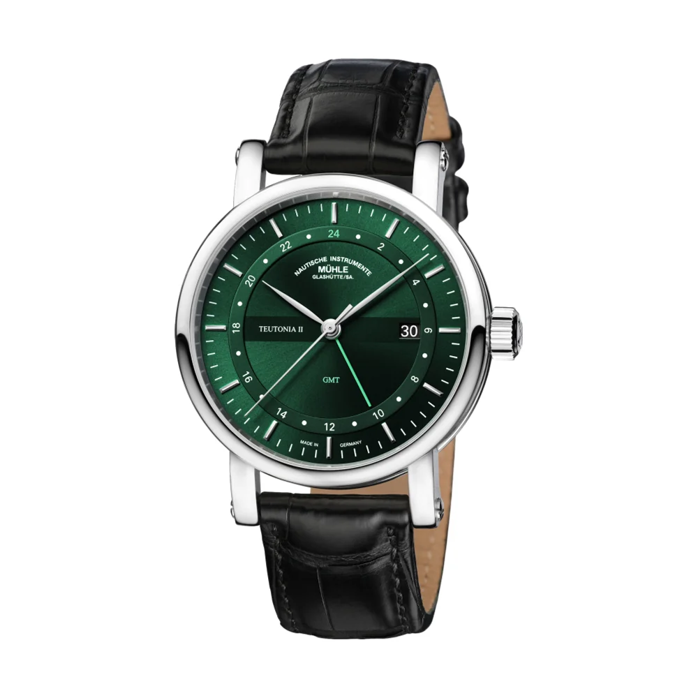 Teutonia II GMT Green Dial 41mm on Black Croco-Print Leather Strap