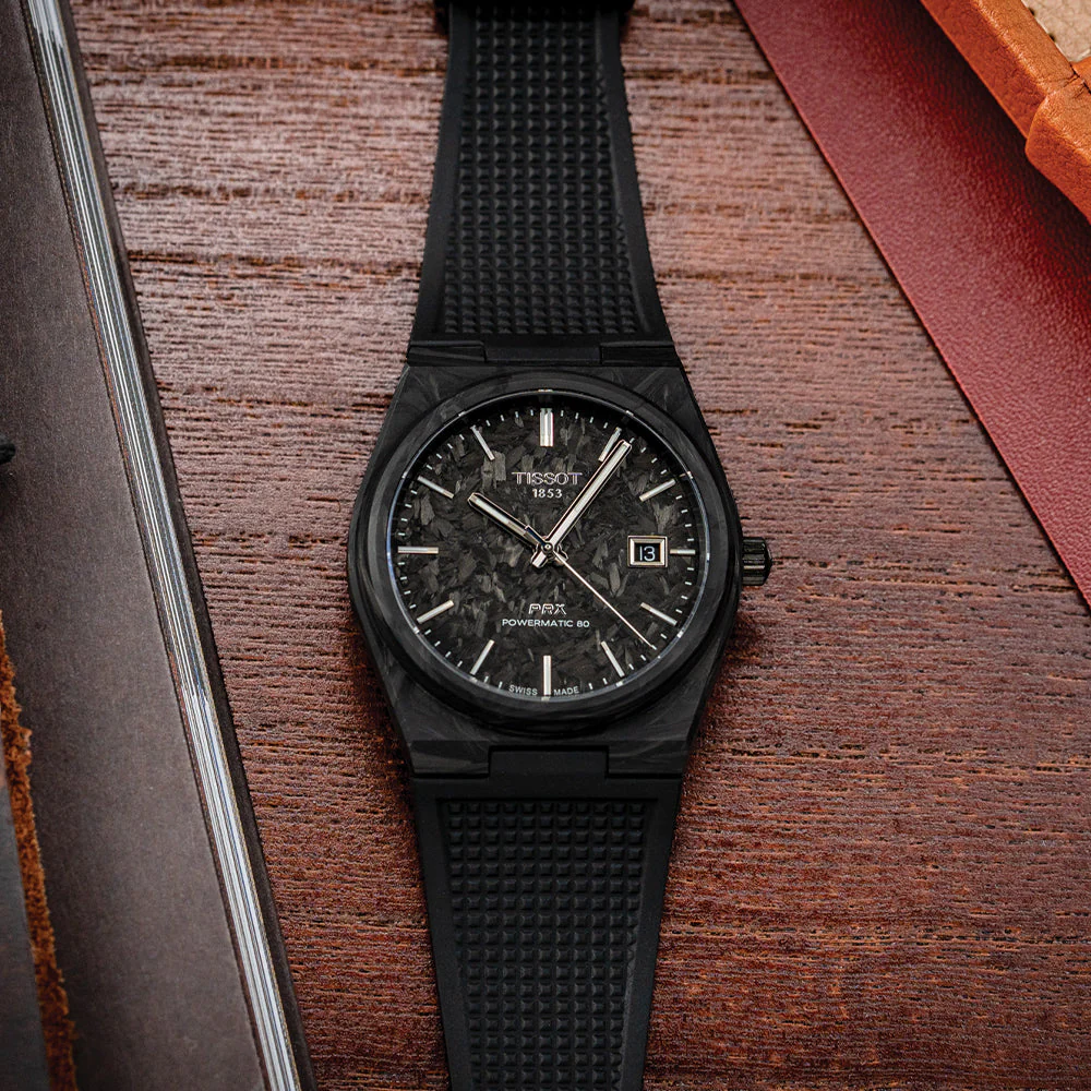 PRX Carbon Powermatic 80 40mm - Black on Rubber Strap - Image 2