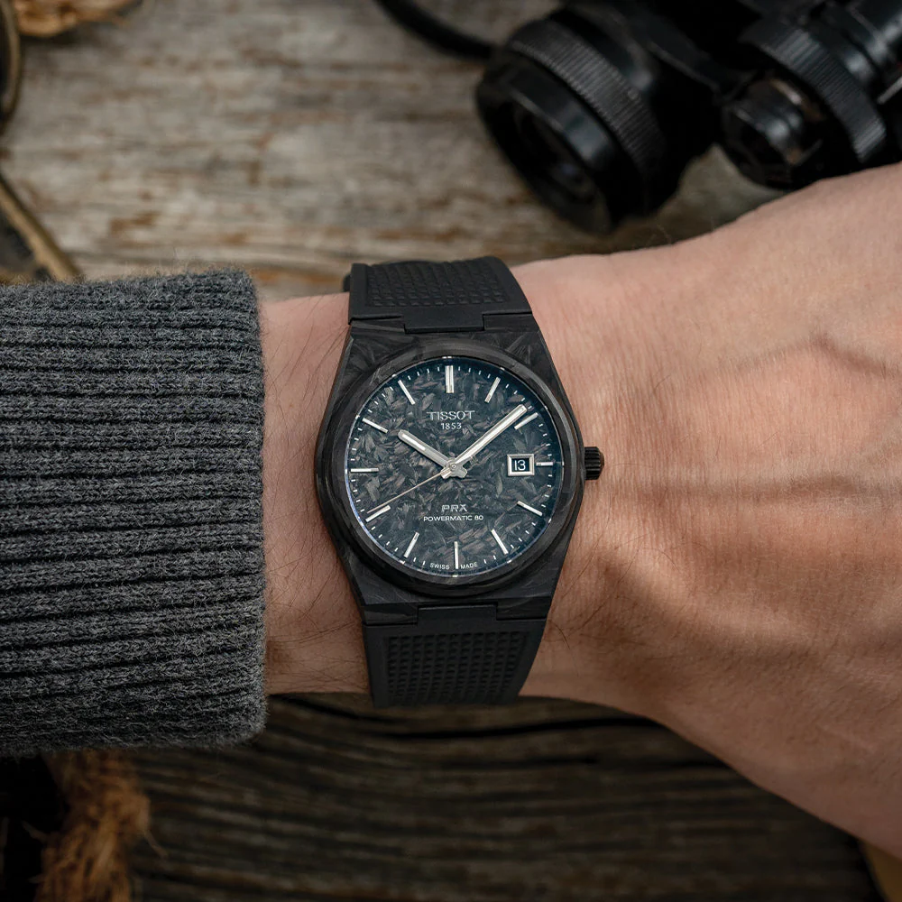 PRX Carbon Powermatic 80 40mm - Black on Rubber Strap - Image 3