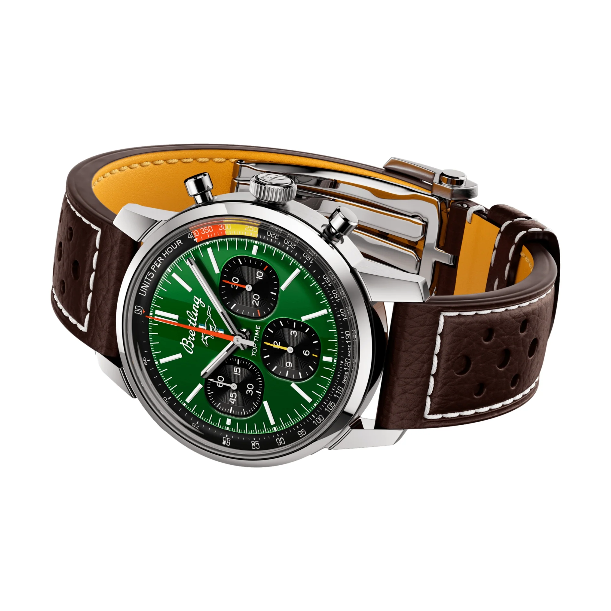 Top Time B01 Ford Mustang 41mm - Green on Leather Strap - Image 3