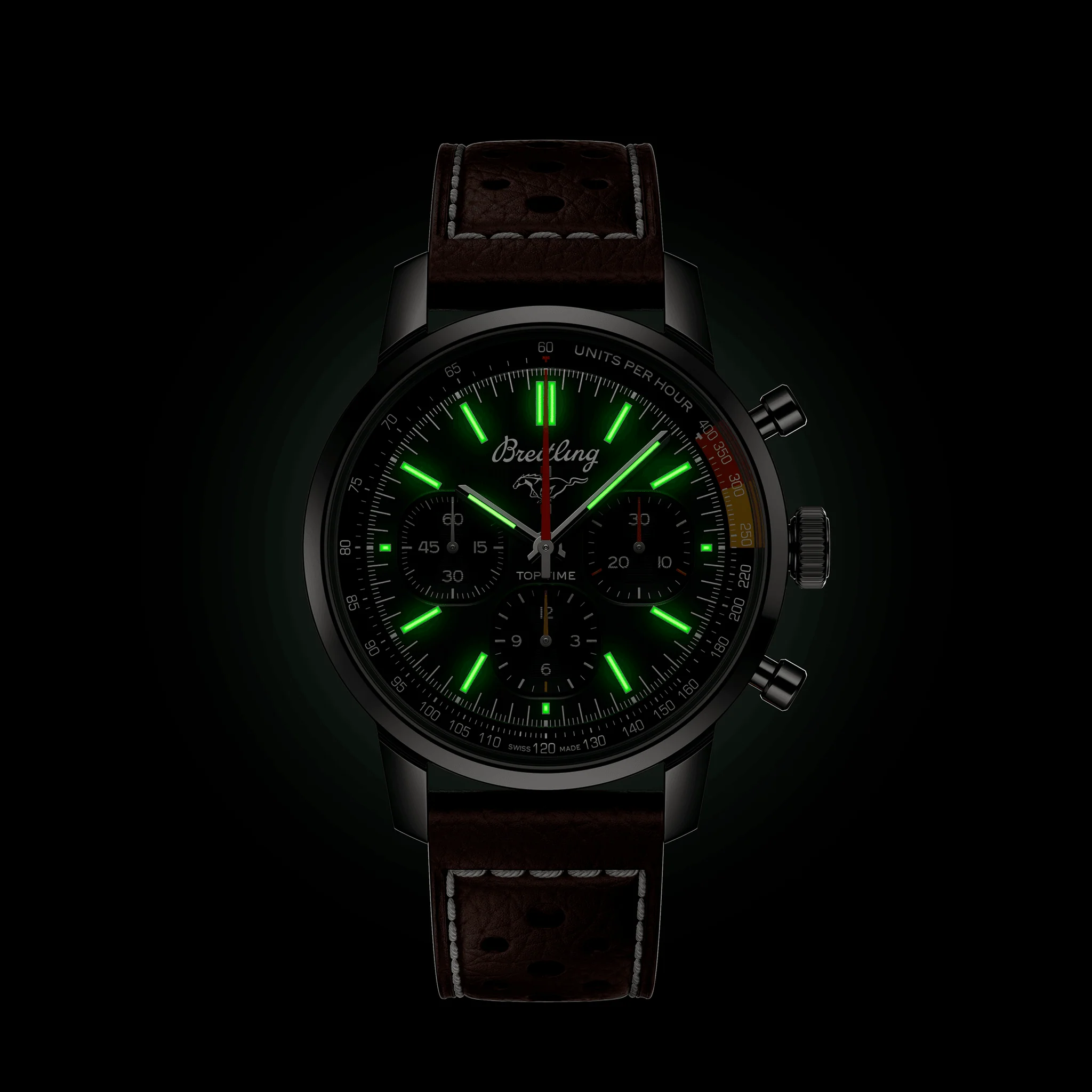 Top Time B01 Ford Mustang 41mm - Green on Leather Strap - Image 4