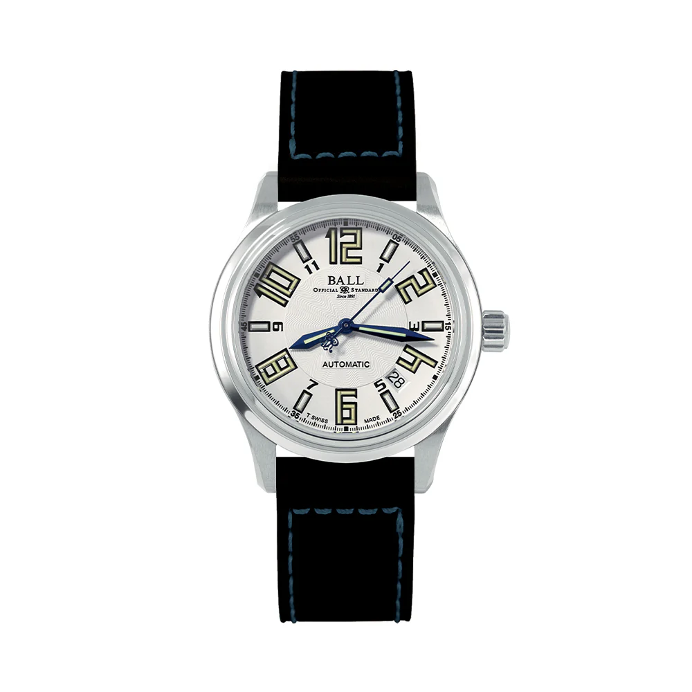 Trainmaster Arabic 38mm - White on Leather Strap