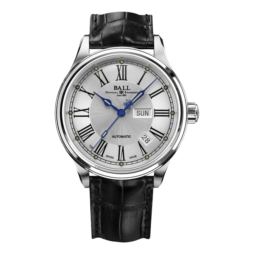 Trainmaster Roman 41mm - White on Leather Strap
