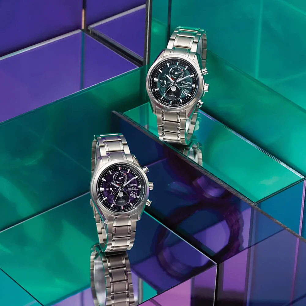 Tsuki-yomi Atomic Timekeeping Eco-Drive 43mm - Purple on Bracelet - Image 4