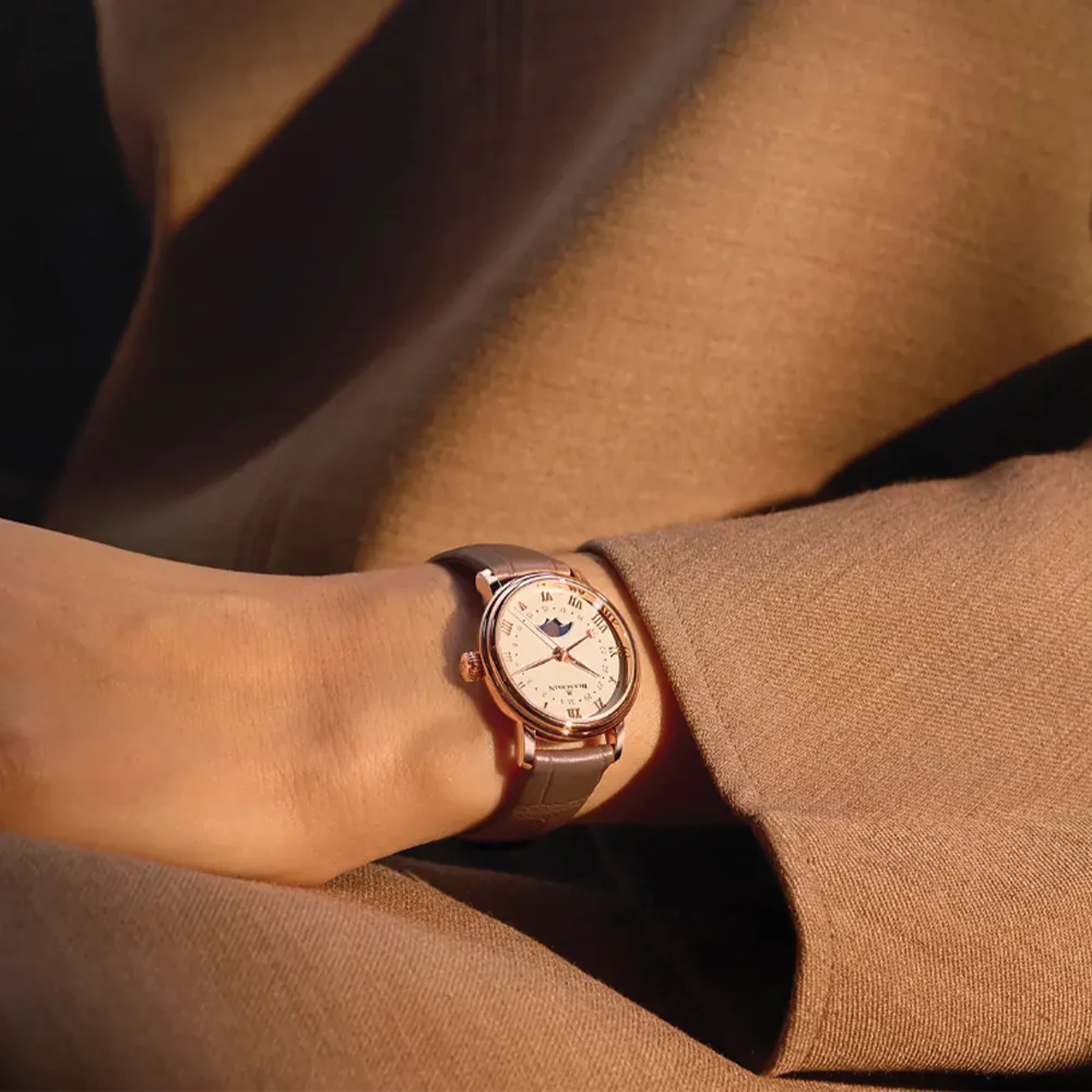 Villeret Calendar Moonphase Red Gold 29.2mm - Opaline on Leather Strap - Image 3