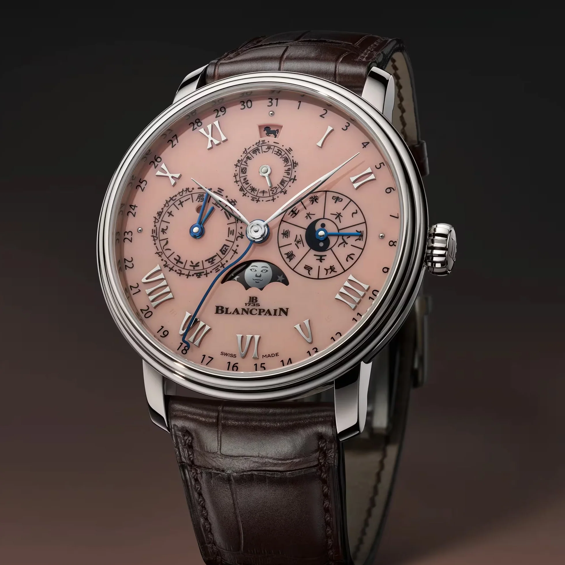 Villeret Calendrier Chinois Traditionnel Platinum Year of the Horse Limited Edition 45.2mm - Salmon on Leather Strap - Image 2