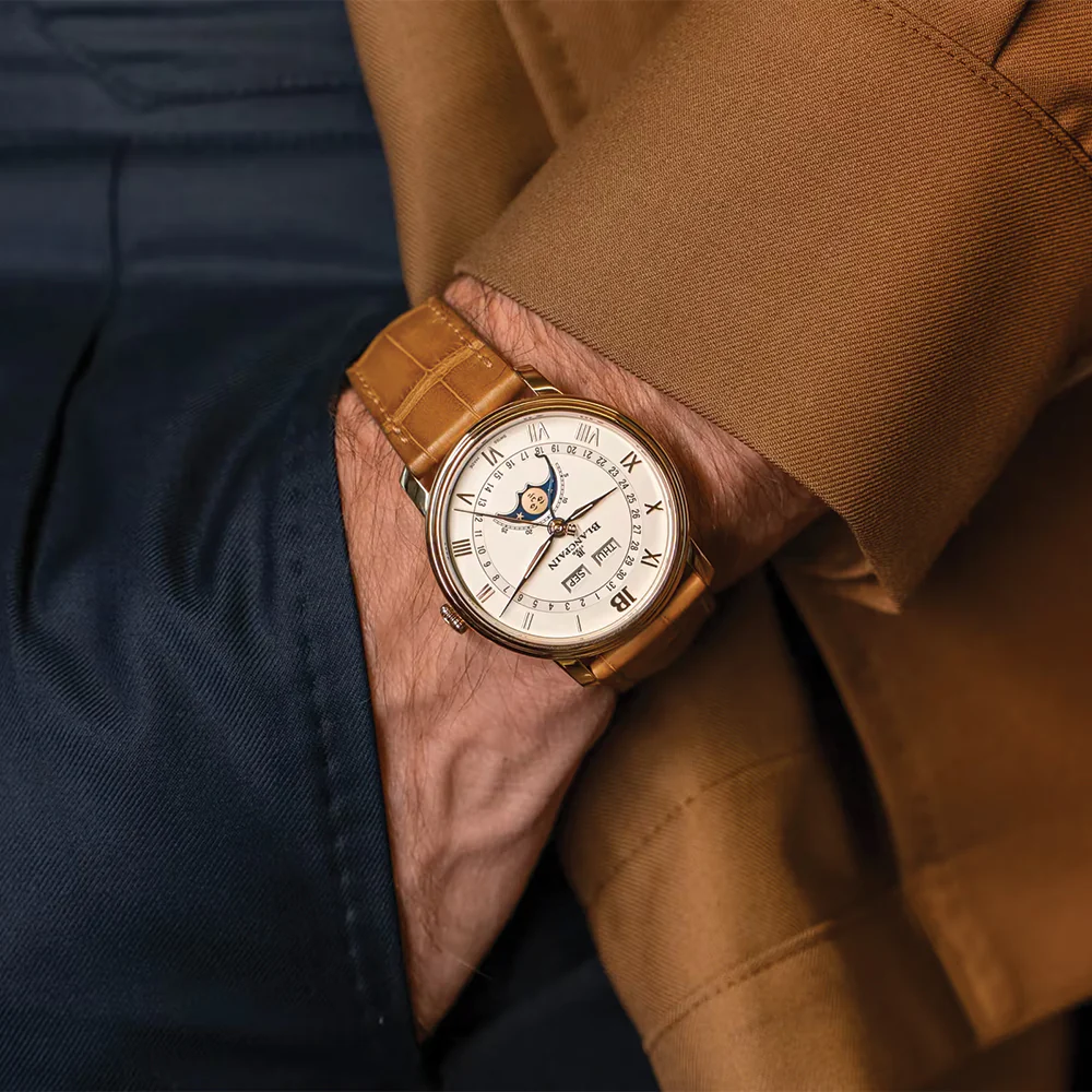 Villeret Moonphase Red Gold 40mm - Opaline Gold-Toned White on Alligator Leather Strap - Image 3