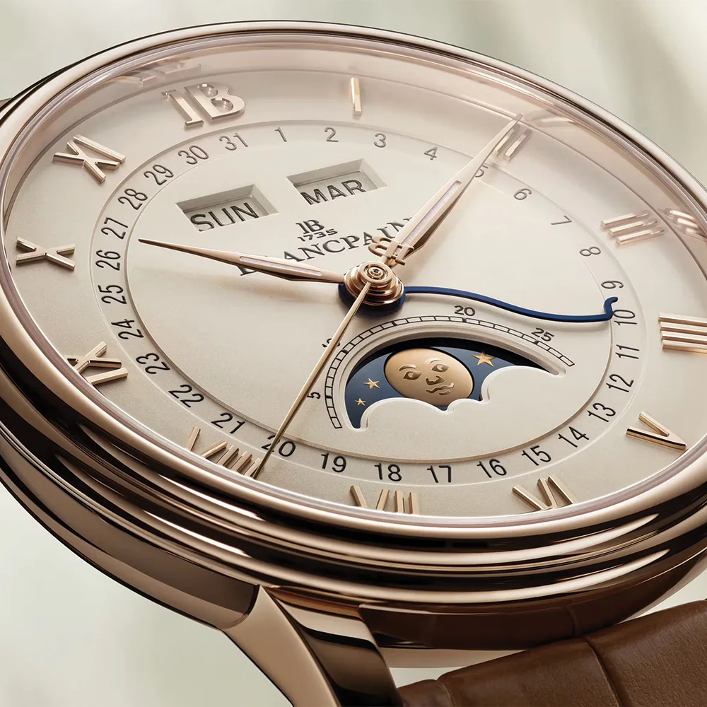 Villeret Moonphase Red Gold 40mm - Opaline Gold-Toned White on Alligator Leather Strap - Image 4