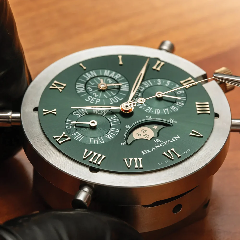 Villeret Perpetual Calendar Red Gold 40.3mm - Green on Leather Strap - Image 6