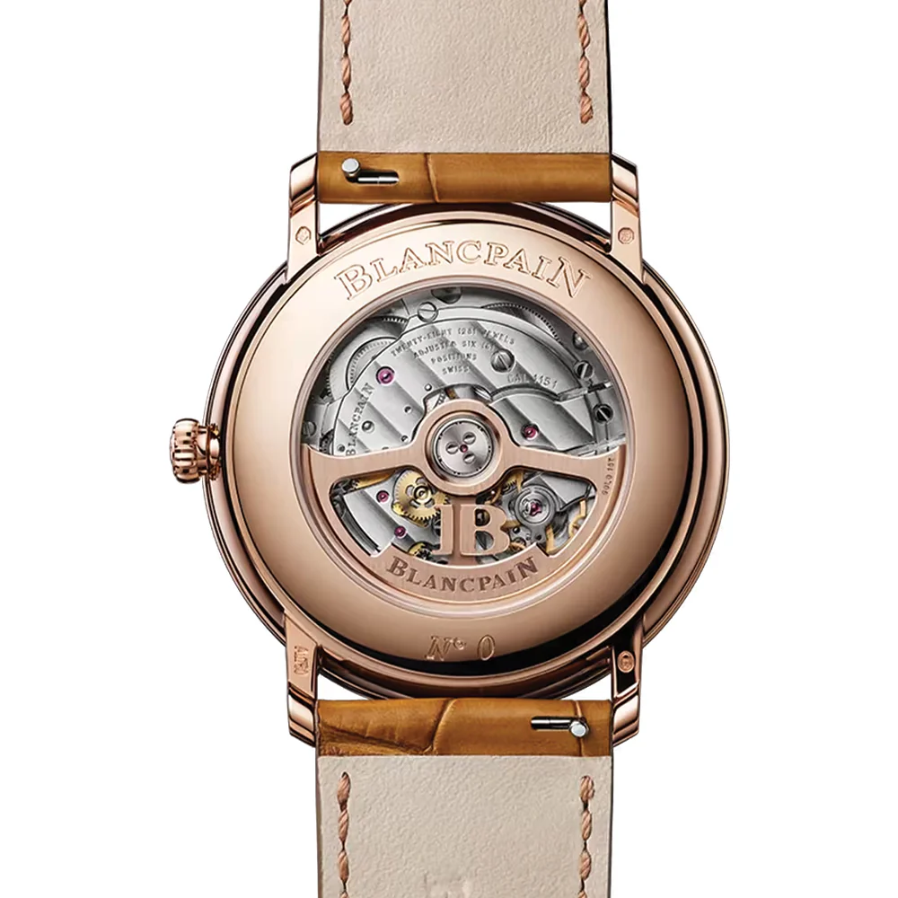 Villeret Red Gold 40mm - Opaline Gold-Toned White on Alligator Leather Strap - Image 3
