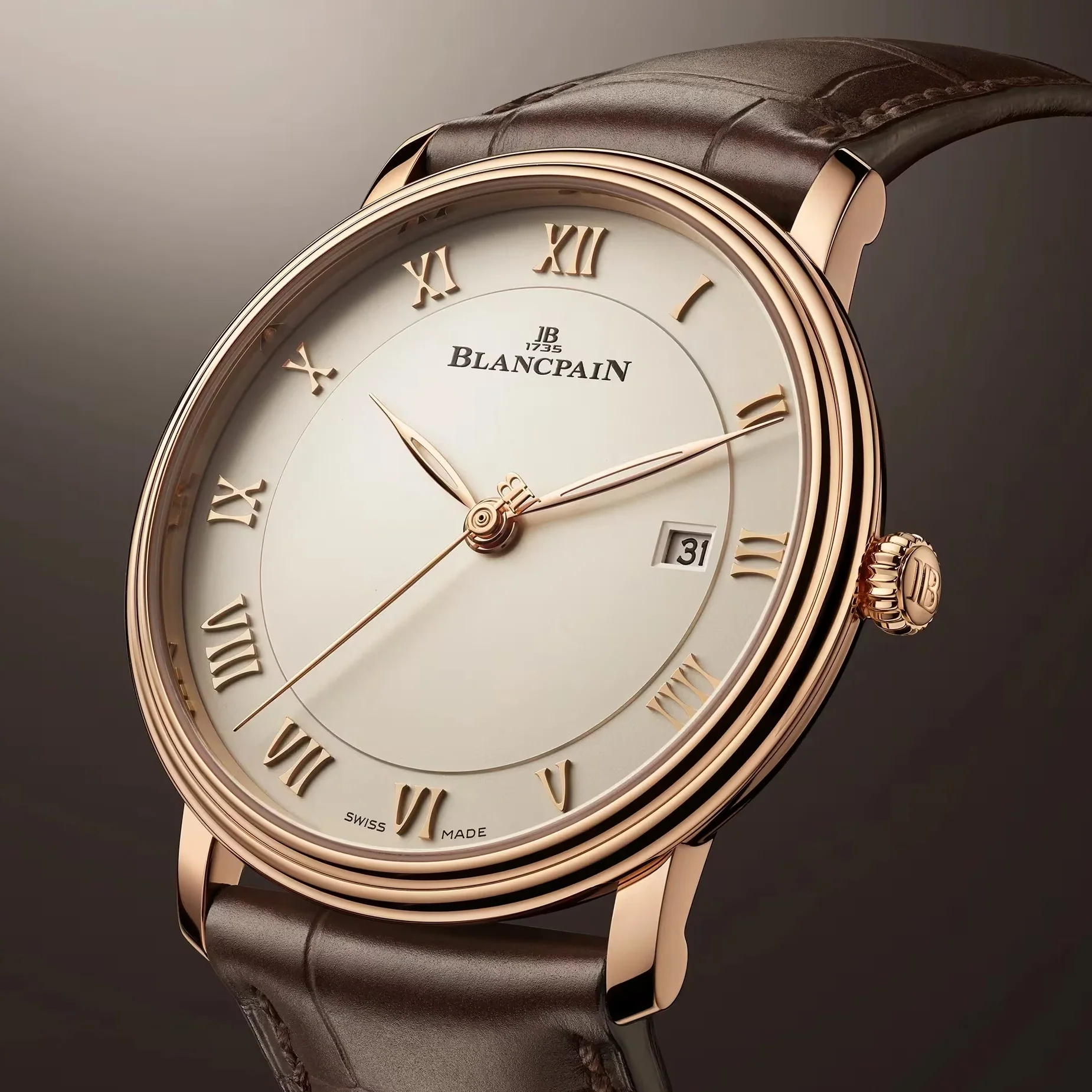 Villeret Ultraplate Red Gold 40mm - White on Leather Strap - Image 2